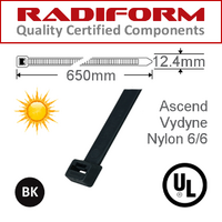 650mm x 12.4mm UV Nylon Ties Pk100