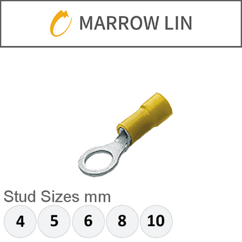 Yellow Ring Double Grip 4-6mm² Stud M4 Pk25