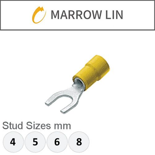 Yellow Fork Terminal Double Grip 4-6mm² Stud M4 Pk25